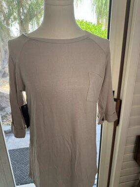 Enti Women's Lightweight Roll-Sleeve Pocket Tunic - Taupe NWT